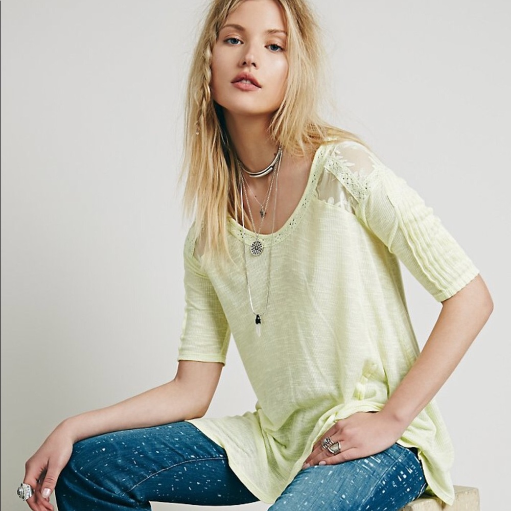 3/$50 BNWOT Free People ANNIE Embroidered Tunic YELLOW